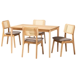 Baxton Studio Dannon Mid-Century Modern Grey Fabric and Natural Oak Finished Wood 5-Piece Dining Set